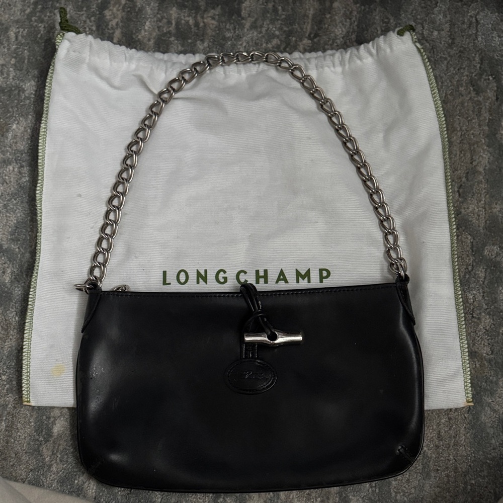 Longchamp Black Leather Chain Shoulder Bag